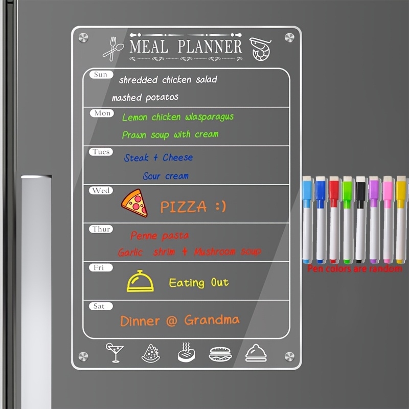 Dry Erase Weekly - لوحة قائمة طعام أكريليك للمطبخ، مخطط