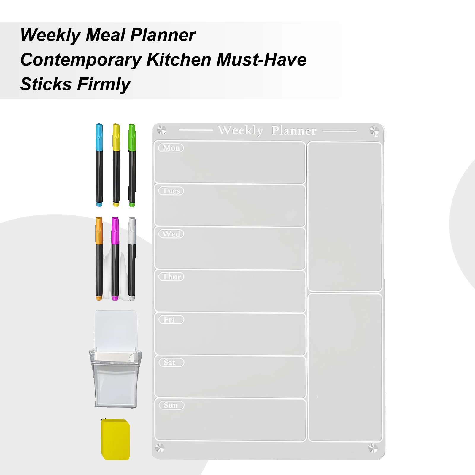 Dry Erase Weekly - تقويم أسبوعي مغناطيسي للثلاجة، لوح مسح