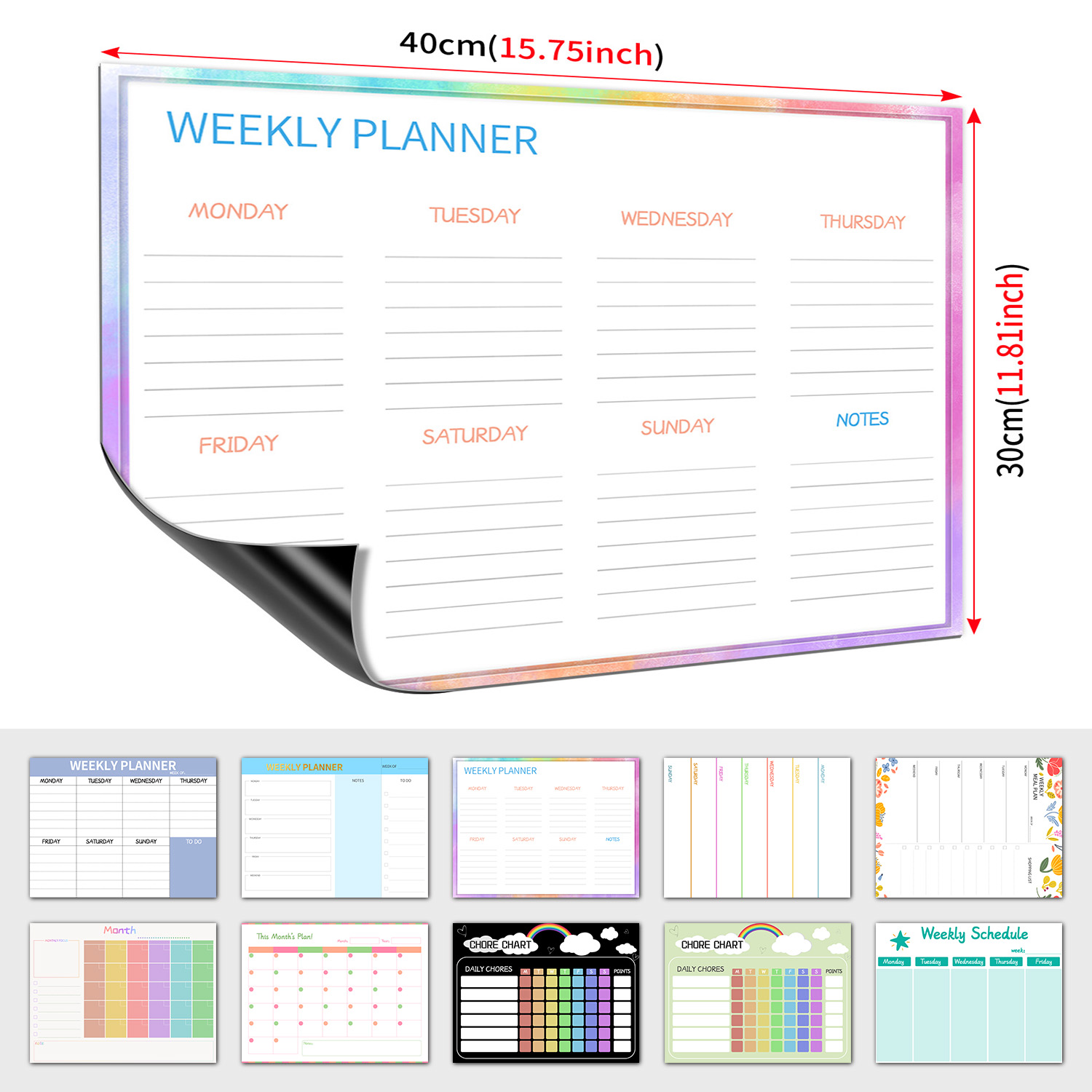 Dry Erase Weekly - لوح تخطيط أسبوعي مغناطيسي للثلاجة، لوح
